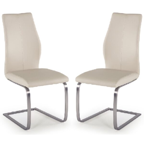 Ithaca Taupe Faux Leather Dining Chairs With Chrome Base In Pair