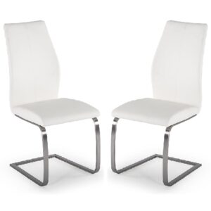 Ithaca White Faux Leather Dining Chairs With Chrome Base In Pair