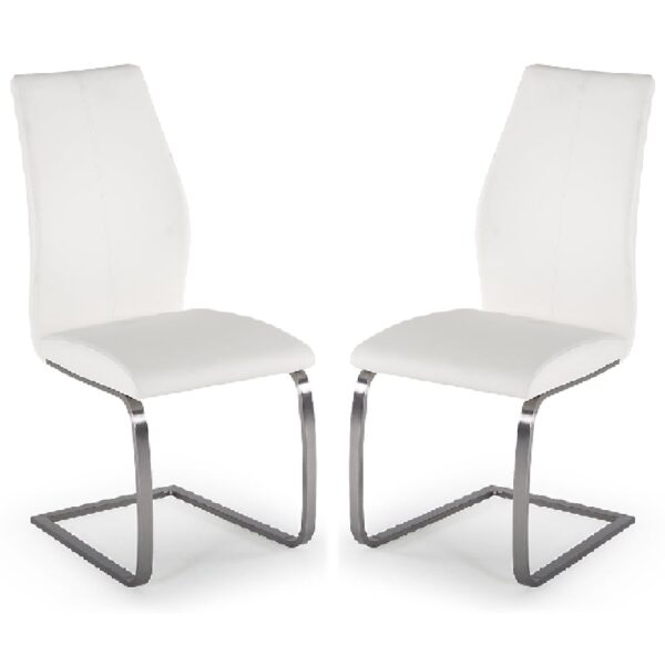 Ithaca White Faux Leather Dining Chairs With Chrome Base In Pair