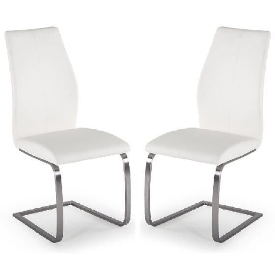 Ithaca White Faux Leather Dining Chairs With Chrome Base In Pair