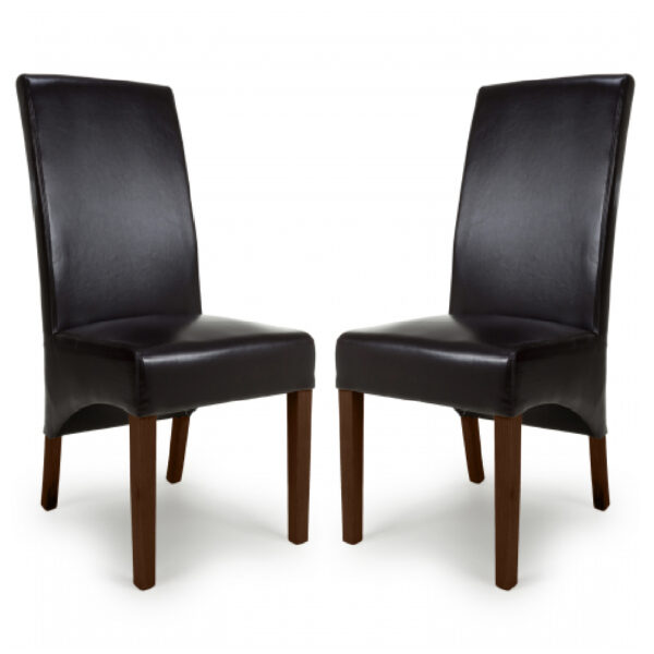 Kanata Dark Brown Leather Dining Chairs With Wooden Legs In Pair