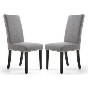 Rabat Steel Grey Fabric Dining Chairs With Black Legs In Pair