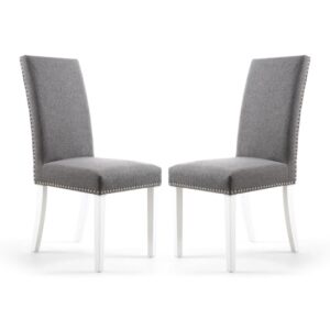 Rabat Steel Grey Fabric Dining Chairs With White Legs In Pair