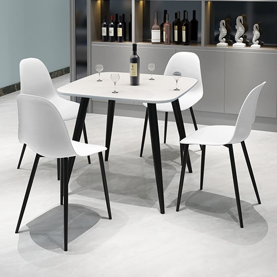 Arta Square White Wooden Dining Table 4 Duo Plastic White Chairs