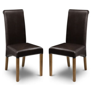 Cary Brown Faux Leather Dining Chairs In Pair