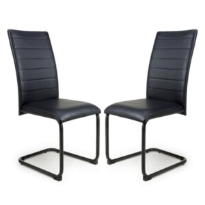 Clisson Black Leather Dining Chairs With Metal Legs In Pair