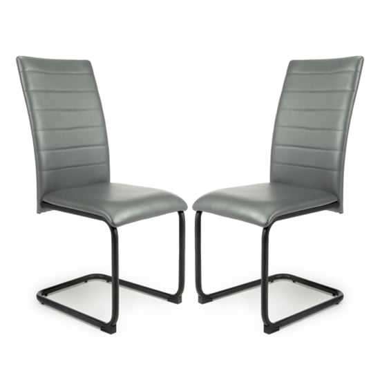 Clisson Grey Leather Dining Chairs With Metal Legs In Pair