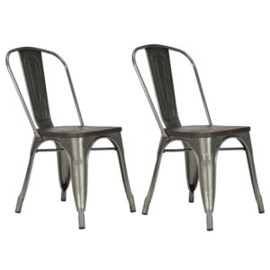 Findlay Wooden Dining Chairs With Bronze Metal Frame In Pair