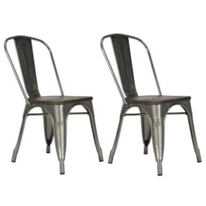 Findlay Wooden Dining Chairs With Gun Metal Frame In Pair