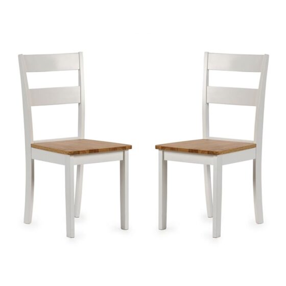 Lamar Light Oak And White Wooden Dining Chairs In Pair