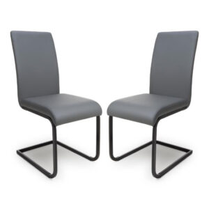 Lansing Grey Faux Leather Dining Chairs In Pair