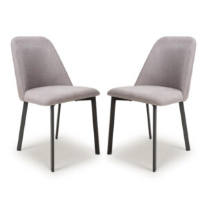 Lenoir Light Grey Fabric Dining Chairs With Black Legs In Pair