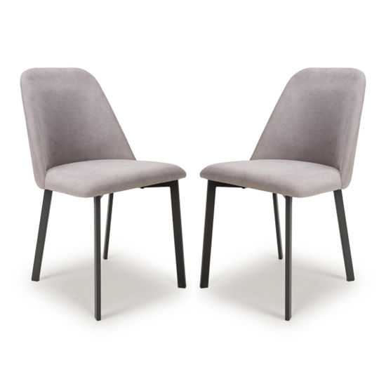 Lenoir Light Grey Fabric Dining Chairs With Black Legs In Pair