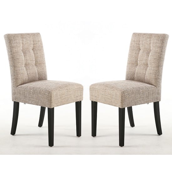 Mendoza Oatmeal Fabric Dining Chairs With Black Legs In Pair