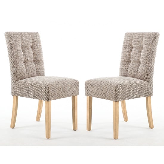 Mendoza Oatmeal Fabric Dining Chairs With Oak Legs In Pair