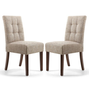 Mendoza Oatmeal Fabric Dining Chairs With Walnut Legs In Pair