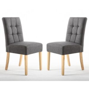 Mendoza Steel Grey Fabric Dining Chairs With Oak Legs In Pair