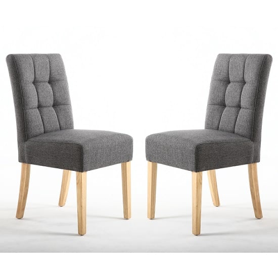 Mendoza Steel Grey Fabric Dining Chairs With Oak Legs In Pair