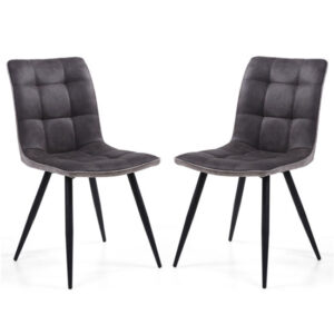 Rizhao Dark Grey Fabric Dining Chairs With Black Legs In Pair