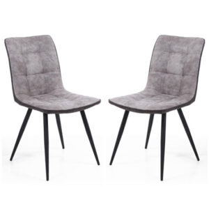 Rizhao Light Grey Fabric Dining Chairs With Black Legs In Pair