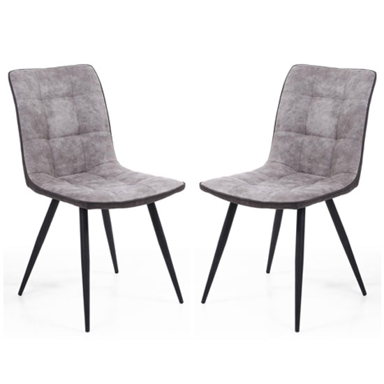 Rizhao Light Grey Fabric Dining Chairs With Black Legs In Pair