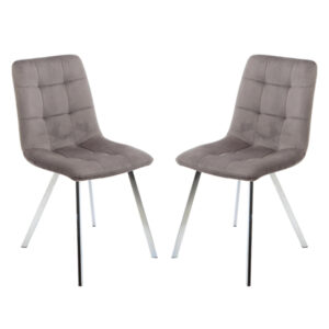 Sandy Squared Grey Velvet Dining Chairs In Pair