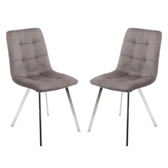 Sandy Squared Grey Velvet Dining Chairs In Pair