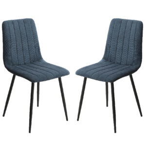 Arta Straight Stitch Blue Fabric Dining Chairs In Pair