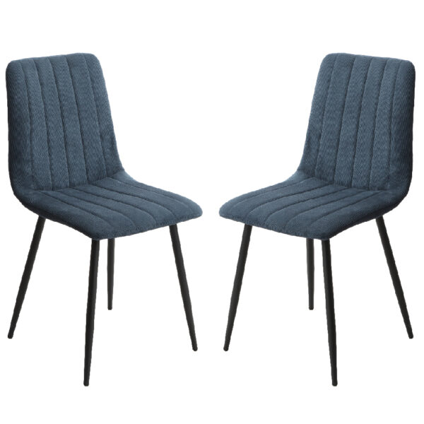 Arta Straight Stitch Blue Fabric Dining Chairs In Pair