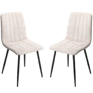 Arta Straight Stitch Natural Fabric Dining Chairs In Pair