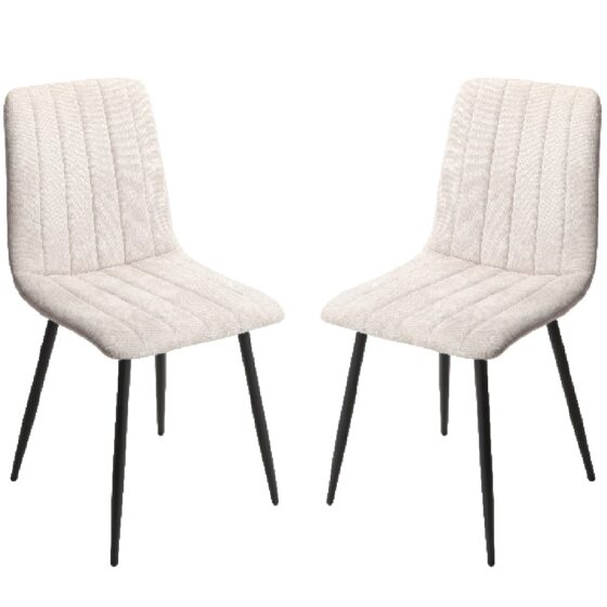 Arta Straight Stitch Natural Fabric Dining Chairs In Pair