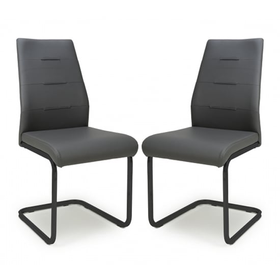 Carlton Dark Grey Leather Dining Chairs With Black Legs In Pair