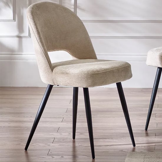 Erie Velvet Dining Chair In Calico Cream With Black Metal Legs