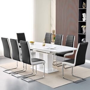 Genisimo Large Gloss Extending Dining Table 8 Symphony Black Chairs