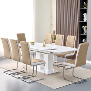 Genisimo Large Gloss Extending Dining Table 8 Symphony Taupe Chairs