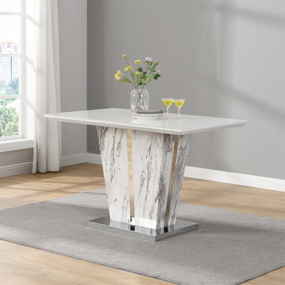 Memphis Small Dining Table In Filo Marble Effect With Glass Top