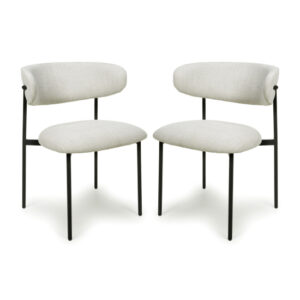 Mestre Natural Fabric Dining Chairs With Black Legs In Pair