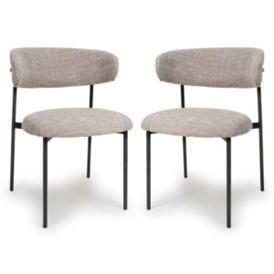 Mestre Oatmeal Fabric Dining Chairs With Black Legs In Pair