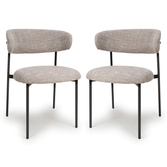 Mestre Oatmeal Fabric Dining Chairs With Black Legs In Pair