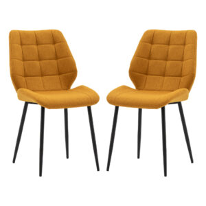 Minford Saffron Fabric Dining Chairs With Black Legs In Pair