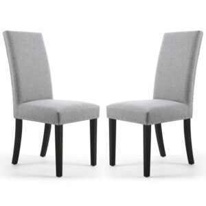 Rabat Silver Grey Fabric Dining Chairs With Black Legs In Pair