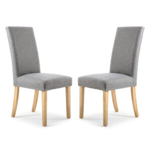 Rabat Silver Grey Fabric Dining Chairs With Natural Legs In Pair