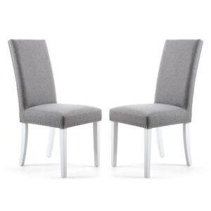 Rabat Silver Grey Fabric Dining Chairs With White Legs In Pair