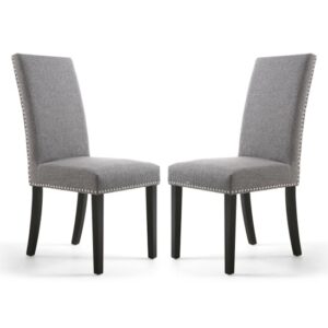 Rabat Steel Grey Fabric Dining Chairs With Black Legs In Pair