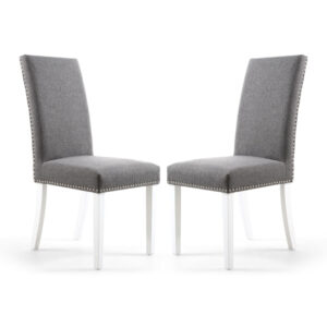 Rabat Steel Grey Fabric Dining Chairs With White Legs In Pair