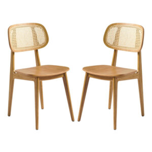 Romney Natural Rattan Wooden Dining Chairs In Pair