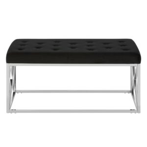 Alluras Black Velvet Dining Bench With Silver Cross Frame