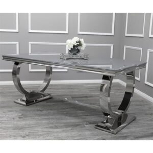 Alto Large Grey Glass Dining Table With Polished Base