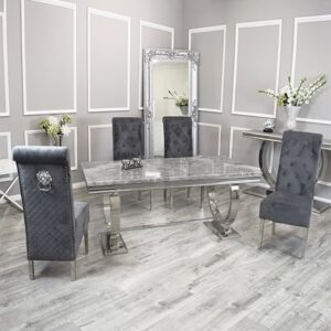 Alto Light Grey Marble Dining Table 8 Elmira Dark Grey Chairs