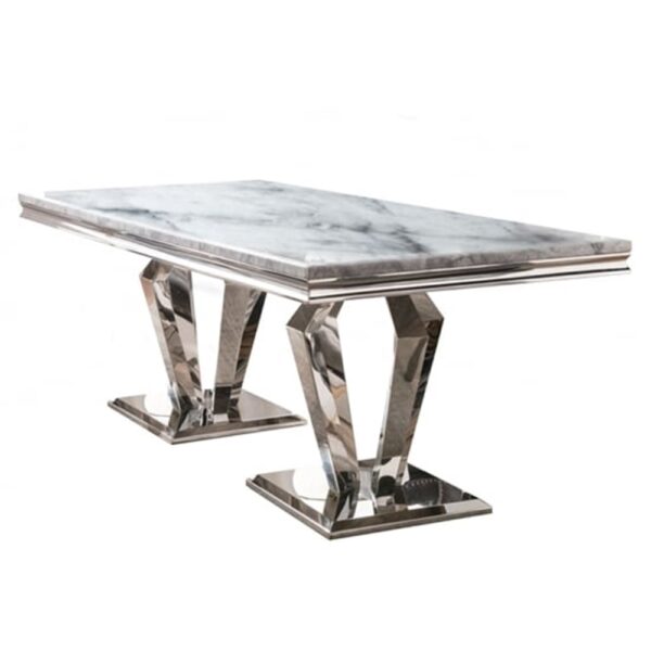 Arlesey Small Marble Dining Table With Steel Base In Grey